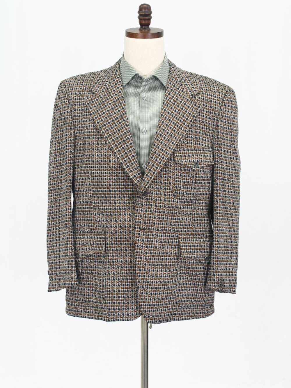 Vintage 1970s 44S Gray Blazer Sport Coat Jacket 2-Button Check W634